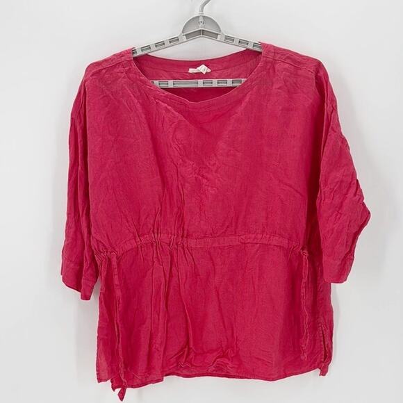 Eileen Fisher Linen Drawstring Waist Top size 1X peachy pink color Flowy summer - Picture 1 of 6
